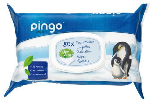 Pingo Len&ccedil;os umedecidos ecol&oacute;gicos sem perfume, pacote com 80 unidades.