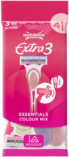 Barbeador Descartável para Mulher Extra 3 Beauty - 4 Unidades