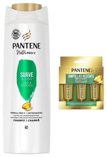 Pro-V Suave y Liso Shampoo 360 ml + Ampolas Rescue 1 Min 3 x 15 ml