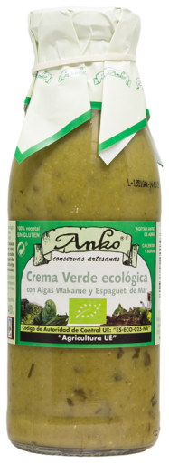 Creme ecol&oacute;gico verde com algas Wakame e espaguete