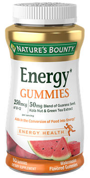 Gomas energ&eacute;ticas com cafe&iacute;na e vitamina 60 c&aacute;psulas