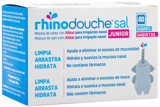 RhinoDouche Sal Junior Lavagem nasal e sinusal com xilitol, 40 Saqueta  2,5000g