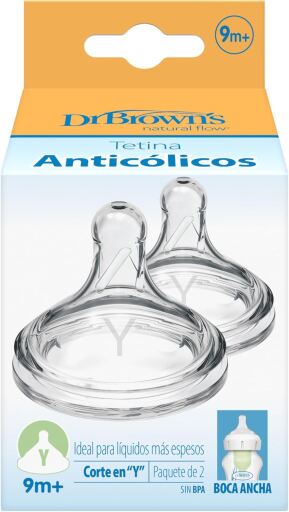 Dr. Brown's Op&ccedil;&otilde;es Preemie Flow Silicone Tetinas Boca Larga Y 9M+ 2 unidades