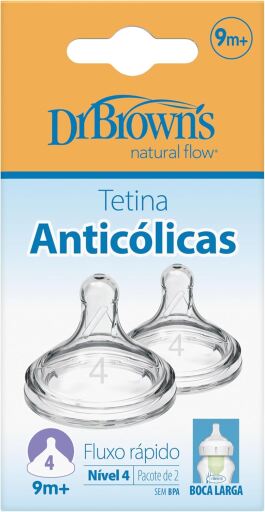 Dr. Brown's Op&ccedil;&otilde;es Preemie Flow Boca Larga Tetinas de Silicone 4 9M+ 2 unidades
