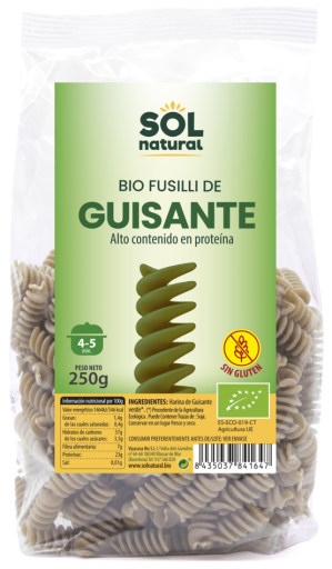Sol Natural Fusilli de ervilha sem gl&uacute;ten org&acirc;nico 250 gr