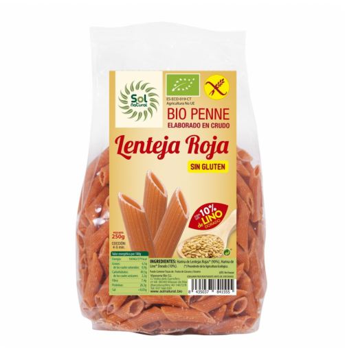 Macarrão Penne Lentilha Vermelha Bio sem Glúten com Linho 250 gr