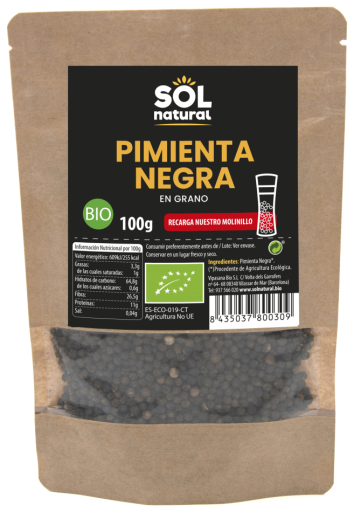 Grãos de pimenta preta orgânica 100 gr