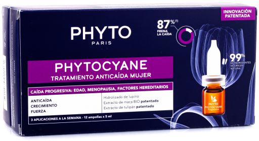Tratamento antiqueda de cabelo Phytocyane para mulheres 12 x 5 ml