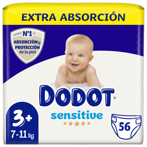 Dodot Fraldas Sens&iacute;veis Tamanho 3 de 7 a 11 Kg 56 Unidades