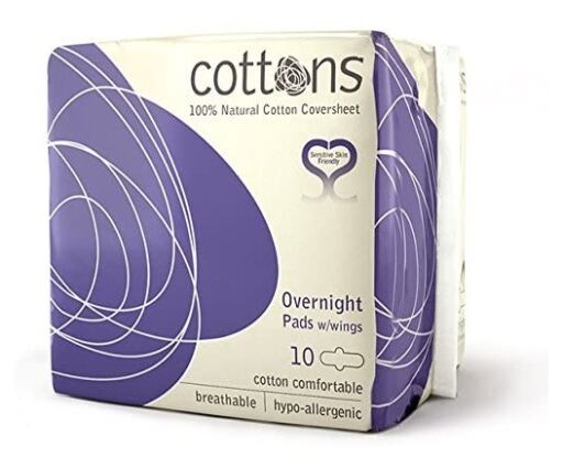 Absorventes Noturnos com Abas 100% Algod&atilde;o 10 Unidades