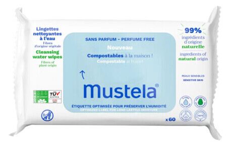 Mustela Len&ccedil;os umedecidos de algod&atilde;o 60 unidades