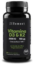 Vitamina D3 + K2 Colecalciferol (2.000 UI) e MK-7 (150 &mu;g) 200 P&eacute;rolas