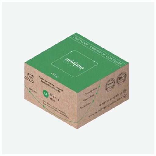 M&iacute;nima Organics Creme dental de menta e &aacute;cido hialur&ocirc;nico com fl&uacute;or