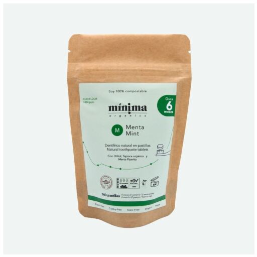 M&iacute;nima Organics Recarga de comprimidos de pasta de dente com fl&uacute;or e menta, 360 unidades