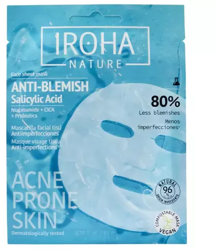 Iroha M&aacute;scara facial de tecido anti-imperfei&ccedil;&otilde;es, 1 unidade.