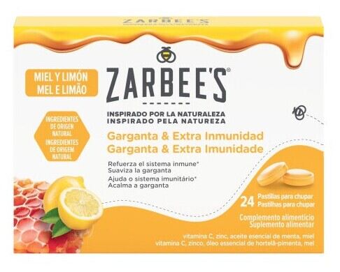 Zarbees Gargnt & Inmu Lim&atilde;o e Mel 24 Comprimidos