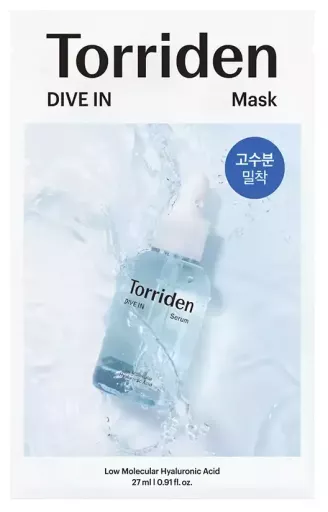 Torriden M&aacute;scara Facial de &Aacute;cido Hialur&ocirc;nico de Baixo Peso Molecular Dive-In 27 ml