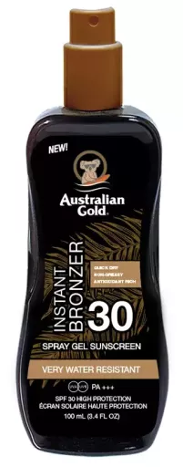 Australian Gold Protetor solar em spray gel FPS 30 com bronzeador instant&acirc;neo