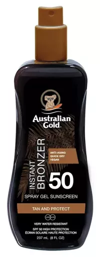 Australian Gold Protetor solar em spray gel FPS 50 com bronzeador instant&acirc;neo 237 ml