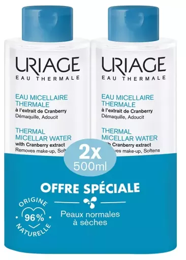 &Aacute;gua Micelar Termal para Pele Normal a Seca - Embalagem com 2 unidades de 500ml