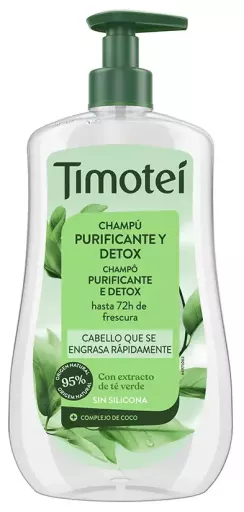 Timotei Shampoo purificante e desintoxicante com extrato de ch&aacute; verde para cabelos oleosos.